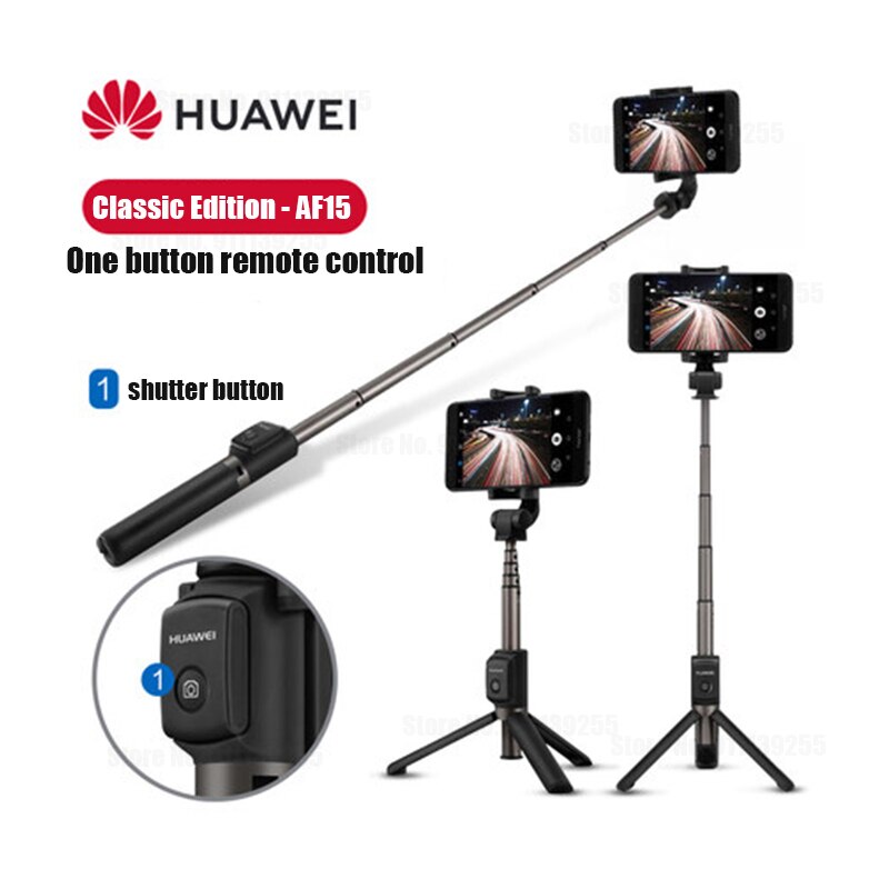 Huawei-Palo de selfi AF15/Pro Original, trípode portátil con Control inalámbrico, monopié de mano, compatible con Bluetooth, para iOS/Xiaomi Phon: AF15 black
