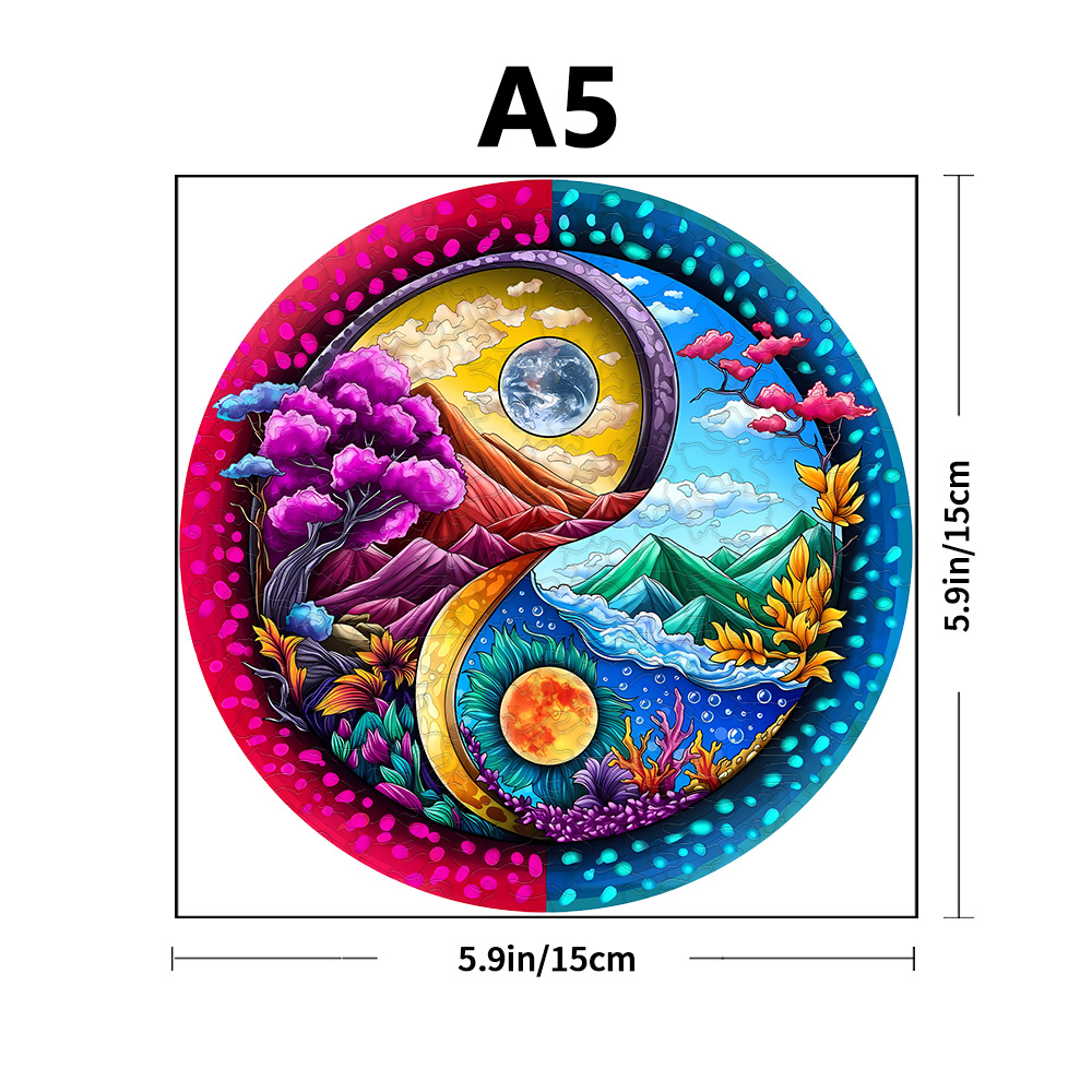 Starry Night God Tree Wooden Jigsaw Puzzle, Alien Puzzle Adult Decompression, Circular Puzzle Unique Irregular Animal Shape Wood: WHITE