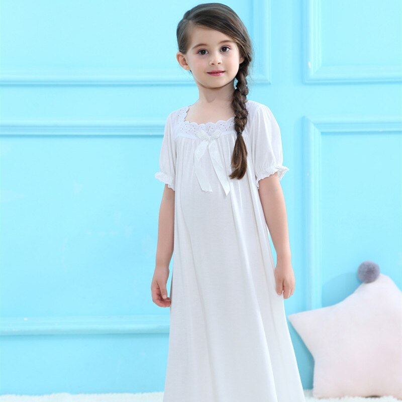 Girls White Pajama Kids Lace Princess Nightgown Dress Summer Girl Soft Cotton Sleepwear Sleeve Teen Pyjamas Children Homewear