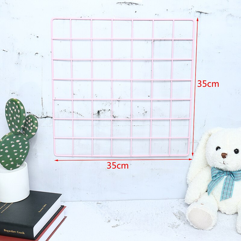 Rejilla de malla metálica nórdica para pared, marco de fotos, postales, decoración del hogar: PINK