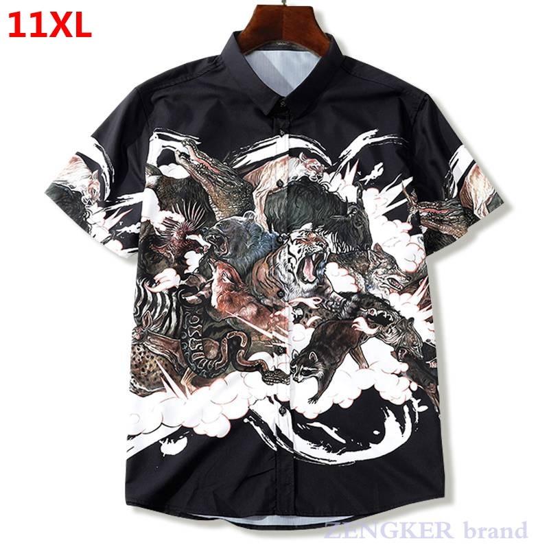 Bust 165 hip hop loose shirt plus size shirt extra large size men&#39;s 150kg extra large tide short sleeve shirt