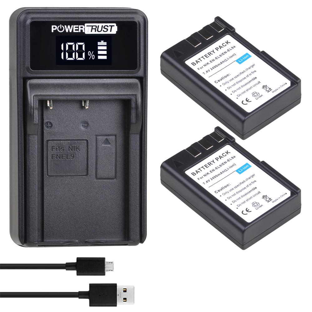 EN-EL9 EN EL9 EN-EL9a, batería de 2400mAh EN EL9a EL9a, AKKU y Cargador USB LED para Nikon EN-EL9a D40 D60 D40X D5000 D3000, baterías: 2battery and charger