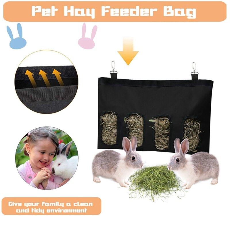 Alimentador de heno para conejos, bolsa Oxford de tela, dispensador de heno, saco, alimentador para mascotas pequeñas