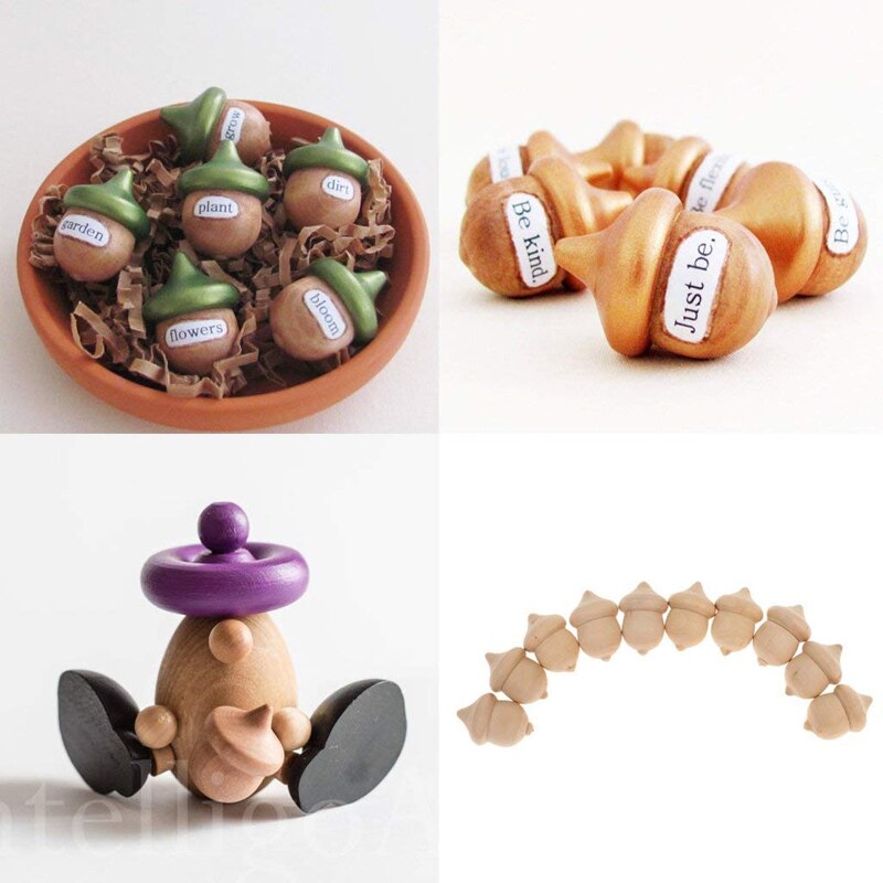 Useful 10Pcs Unfinished Wooden Acorns Peg Ornament