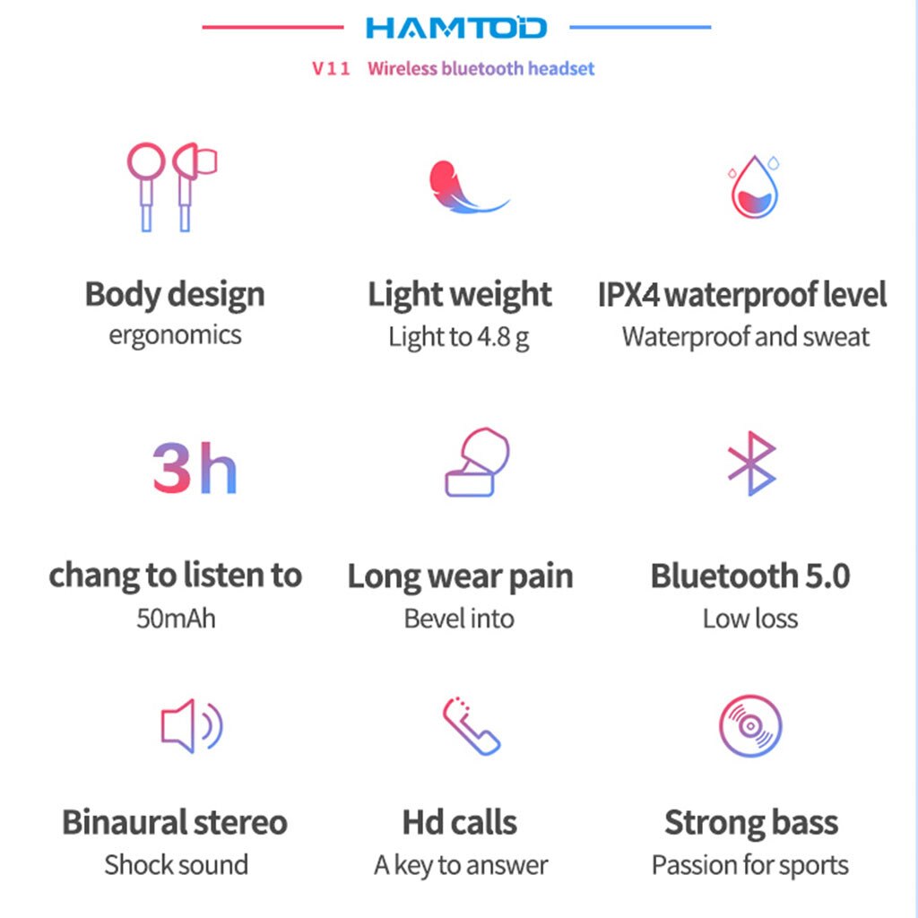 True Wireless stereo Bluetooth 5.0 Earbuds HiFi Stereo Earphone Wireless Stereo Earbuds with HD Microphone Earphone