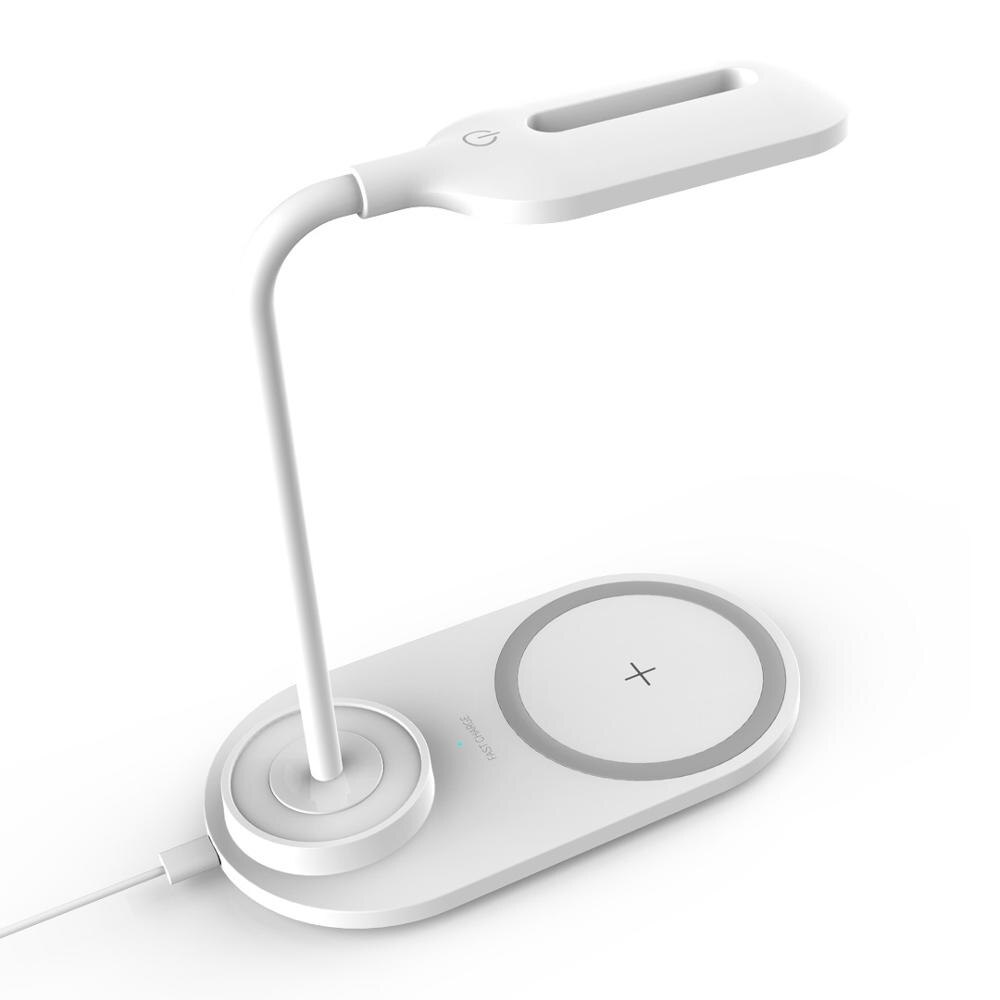 Laopao 10w qi hurtig trådløs opladning led bord bordlampe bærbar øjenbeskyttelse 360 graders fleksibel berøringskontrol natlys: Hvid