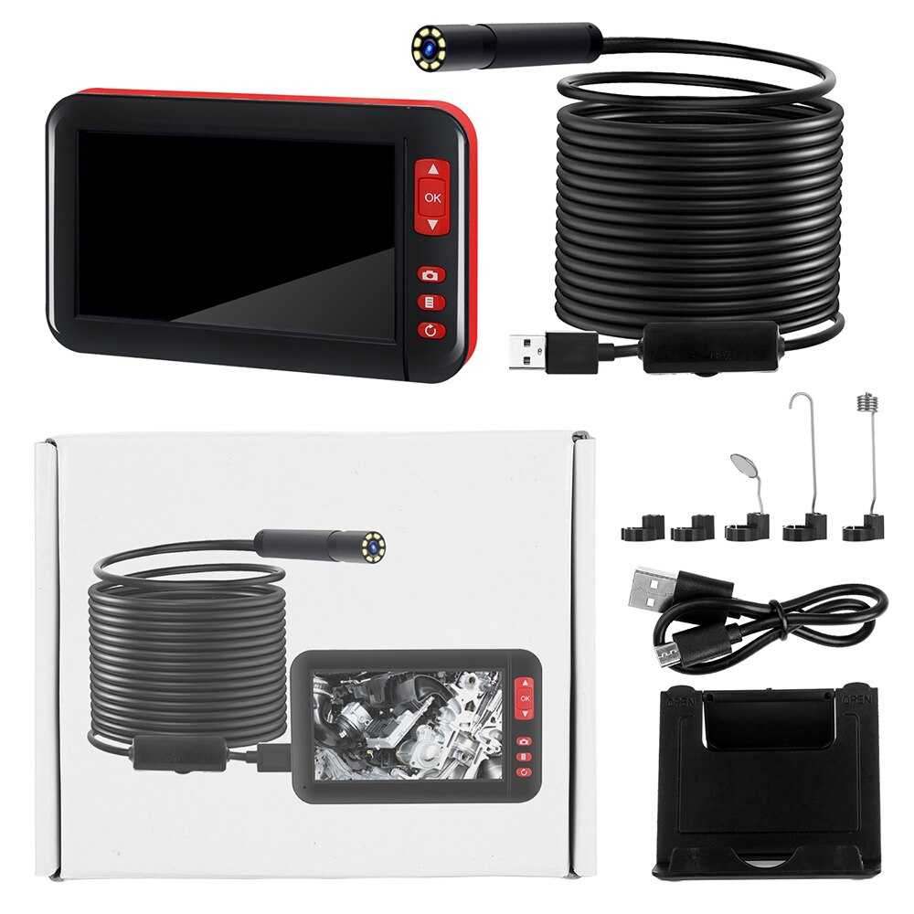 Endoscope Inspection Camera Plug And Play Endoscope With Folding Holder 8 LEDs 4.3 Inch HD 1080P Screen For Cars Borescope