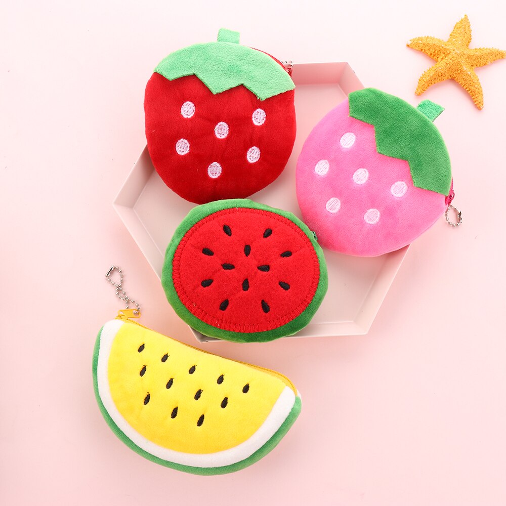1 ud. Monederos bonitos de felpa para mujeres niñas frutas serie sandía fresa Cactus monedero cartera estudiante lápiz estuche