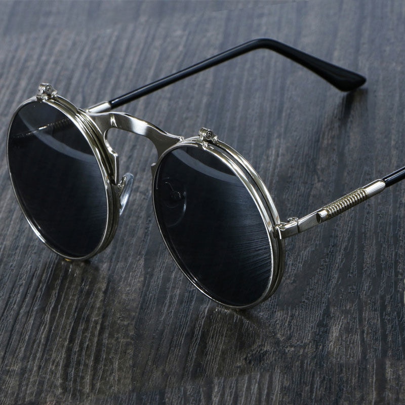 Gafas de sol redondas con tapa Retro para hombre y mujer, lentes de sol de estilo Steampunk de Metal, lentes transparentes circulares dobles para hombre y mujer