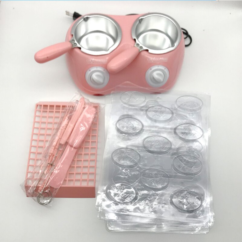 Dubbel elektrisk chokladfontän 250 * 2ml kapacitet fondue chokladsmältgryta smältmaskin gul /rosa 1pc
