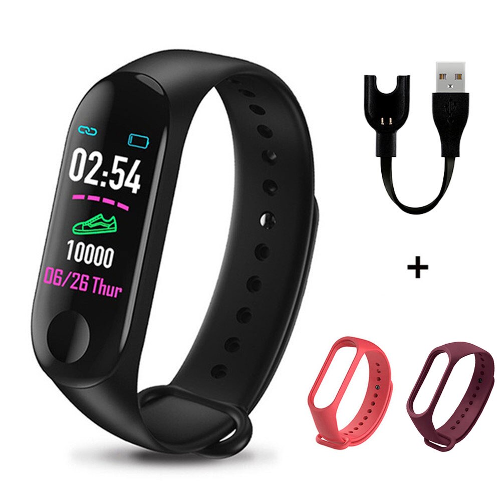 Smart Bracelet Waterproof Wristband For M3 Sleep Heart Rate Monitor Blood Pressure Fitness Tracker Smart Watch Band Pedometer: Black Red Wine