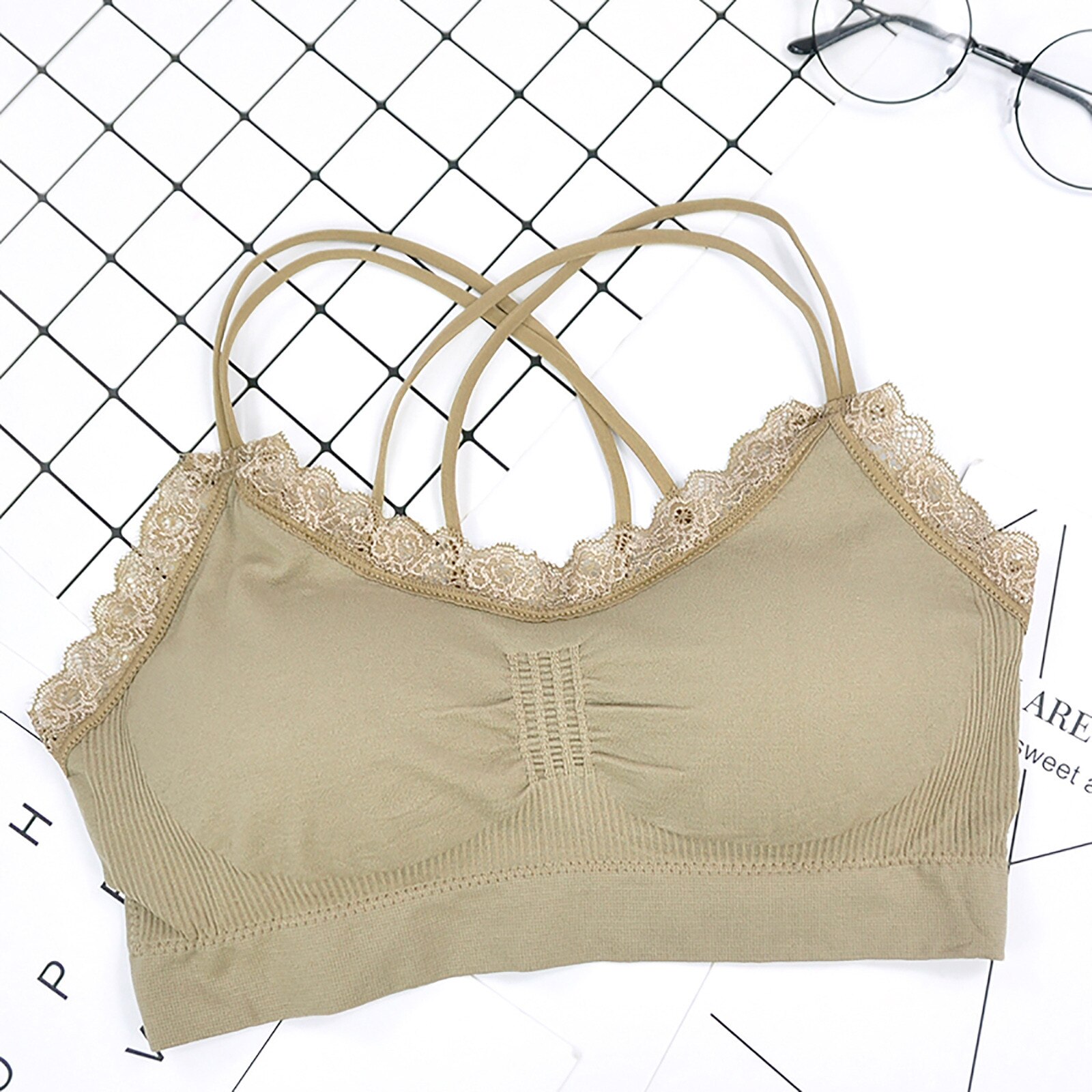 Vrouwen Bh Sets Sling Ondergoed Sport Top Geen Stalen Ring Verpakt Borst Kant Zonder Stalen Ring Ondergoed herfst #40: Khaki 