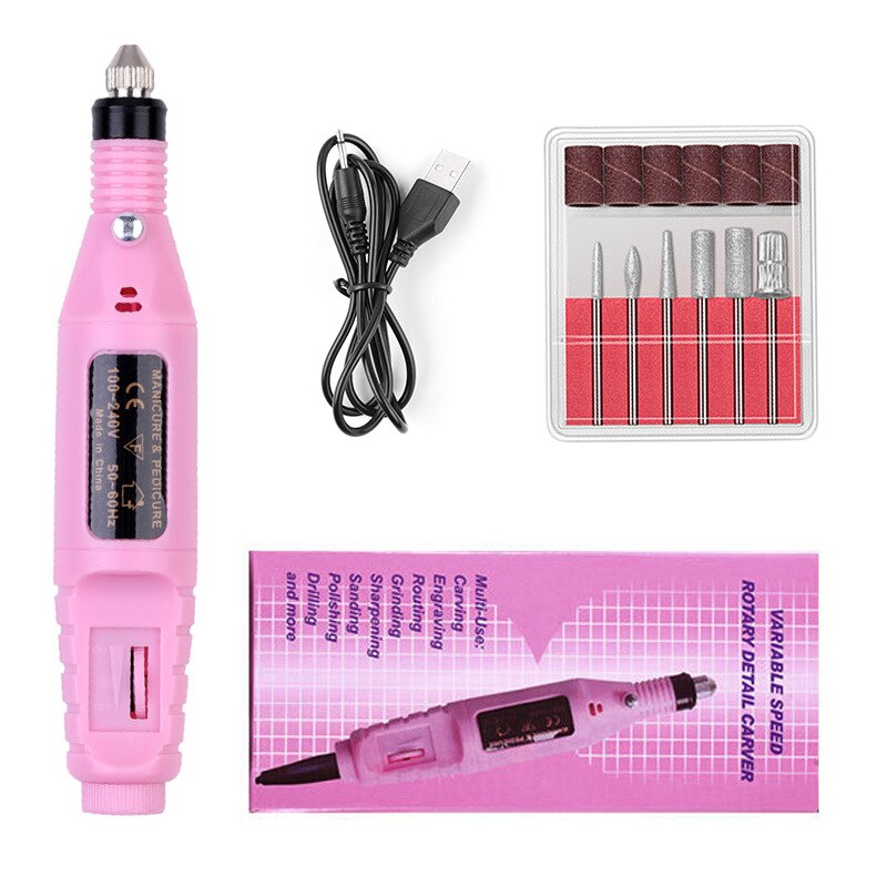 Professionele Elektrische Nagel Boor Machine Manicure Machine Pedicure Boor Set Keramische Nagelvijl Nail Boor Apparatuur Gereedschappen: USB PINK