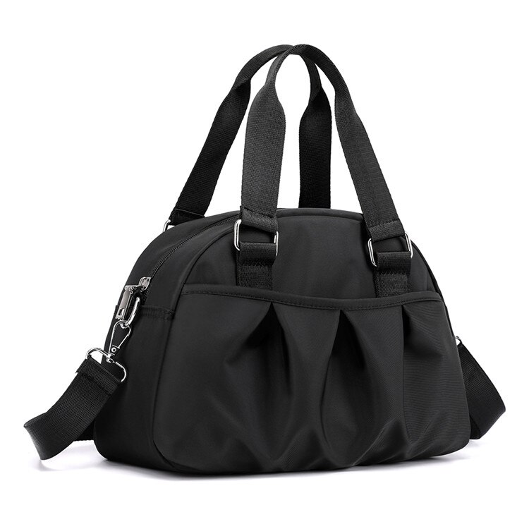 Skuldervesker til kvinner rynker crossbody-vesker kvinnelige håndvesker nylon damer budbringer bag tote veske: Svart