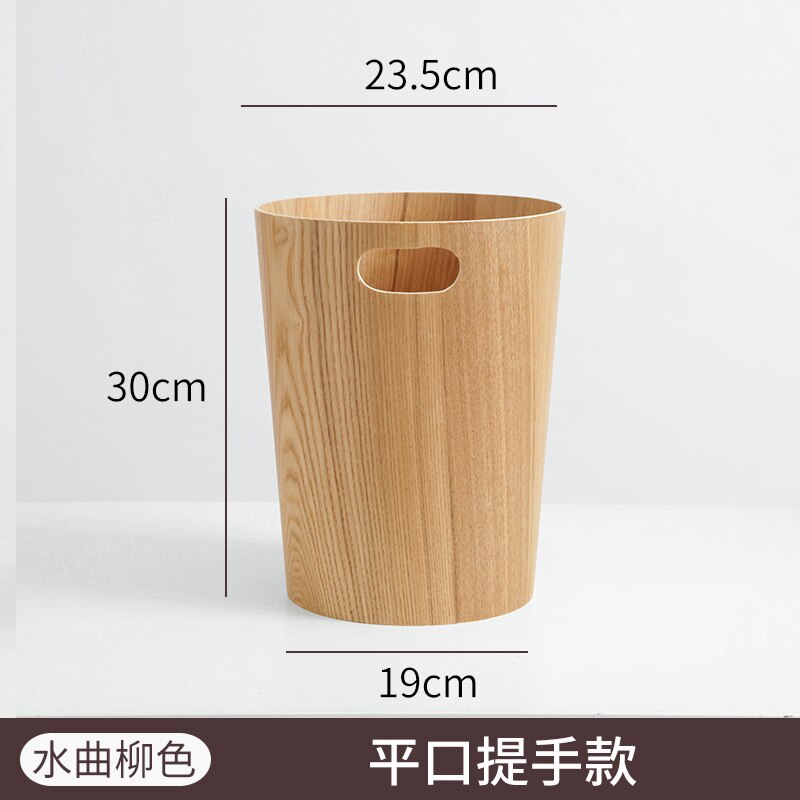 Poubelle en bois massif ronde avec couvercle poubelle ménage corbeille cuisine poubelle outils de nettoyage poubelles bac de rangement: B Plane mouth 02
