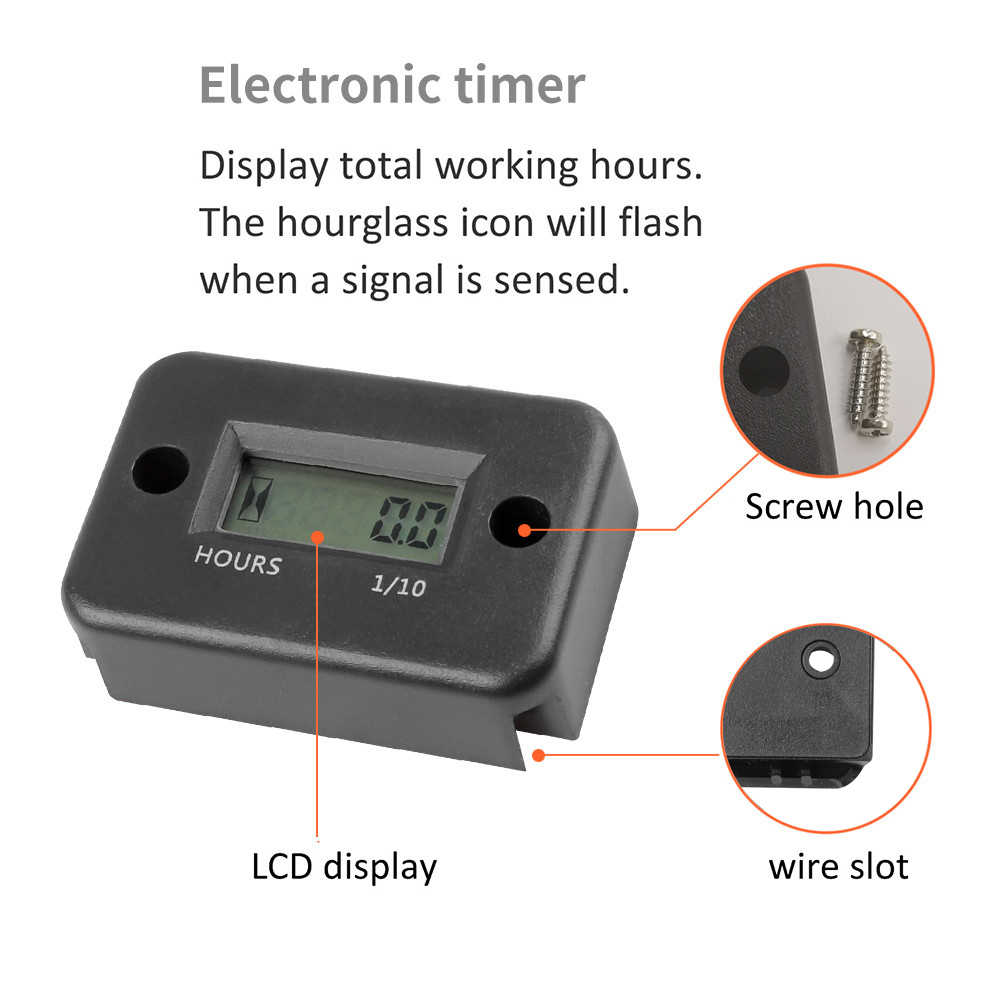 sikeo Waterproof Digital Hour Meter LCD Display Portable Engine Gauge Hour Meter For Motorcycle/Boat Engines Counter Hour Meter