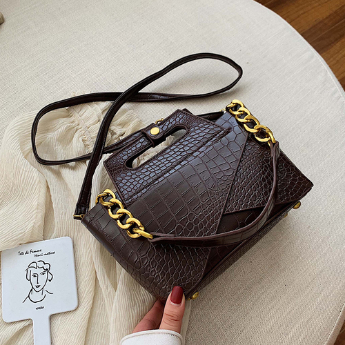 Alligator Women Shoulder Bags Handbags Luxury Pu Leather Chains Female Crossbody Bag Small Flap Lady Purse: Dark Brown