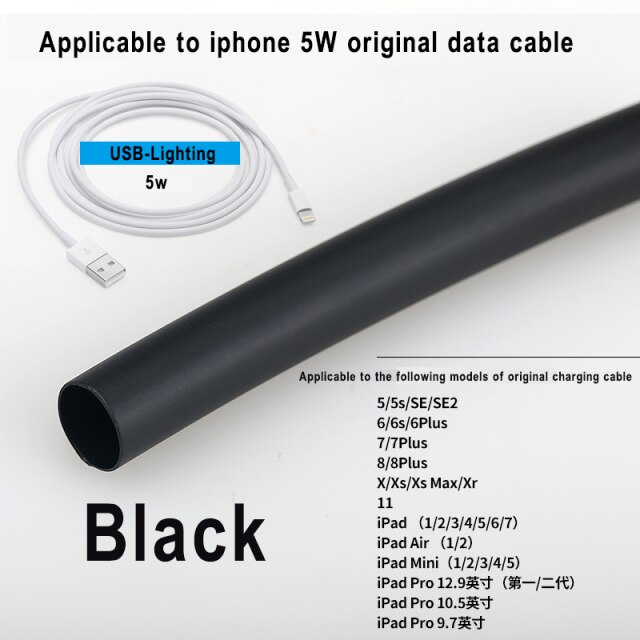 Protector de Cable Original de iPhone, reparación de iPhone Universal para Tubo termorretráctil, Cable cargador Lightning: Black-1 meter