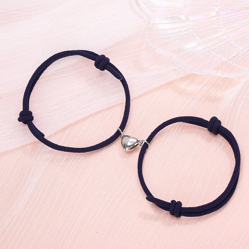 2Pcs/Set Lovers Heart Couple Magnetic Distance Bracelet Minimalist Matching Friendship Bracelet Rope Braided Kit Lover Jewelry: 3