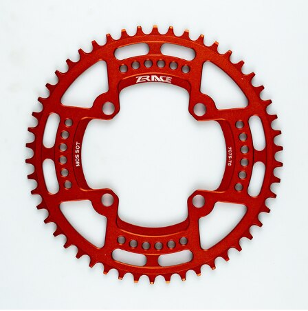 Zrace kettingbladen kettingwielen 40t/42t/44t/46t/48t/50t/52t bcd 104, smalle tanden  al7075 cnc, mtb/race/vouwfiets/gravelbikes: Rood 50t