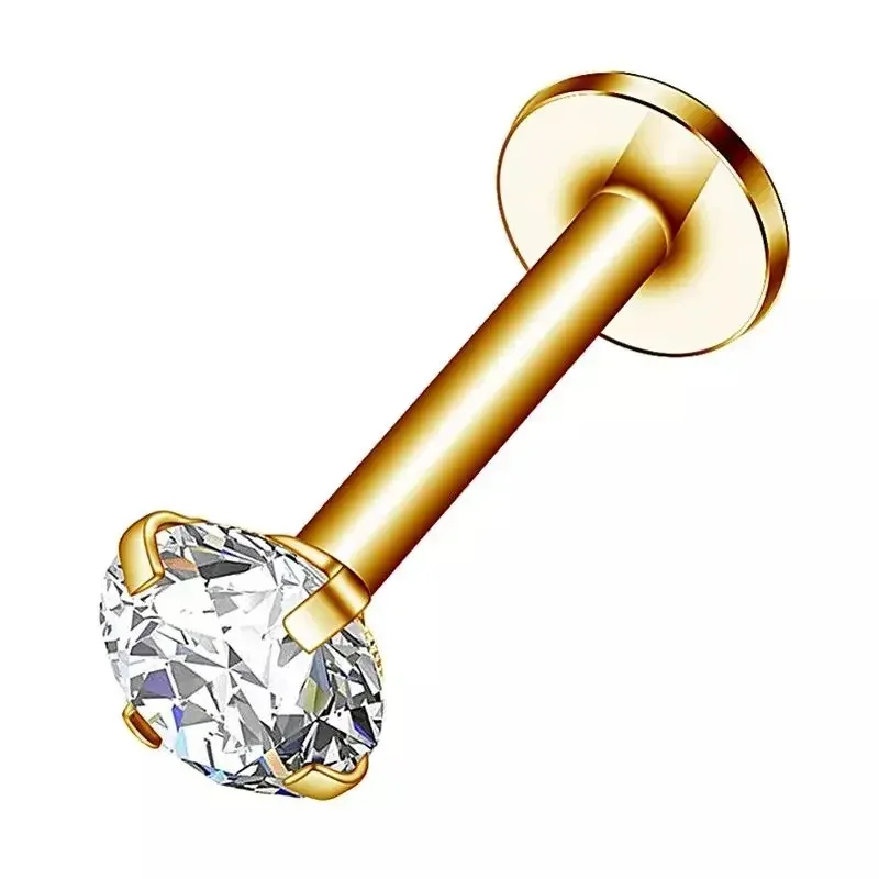Piercing de nariz de zircônia cúbica, aço inoxidável, hélice, tragus, cartilagem, mulheres, orelha, labret, joia de piercing corporal: Rosa / Cor dourada amarelo claro
