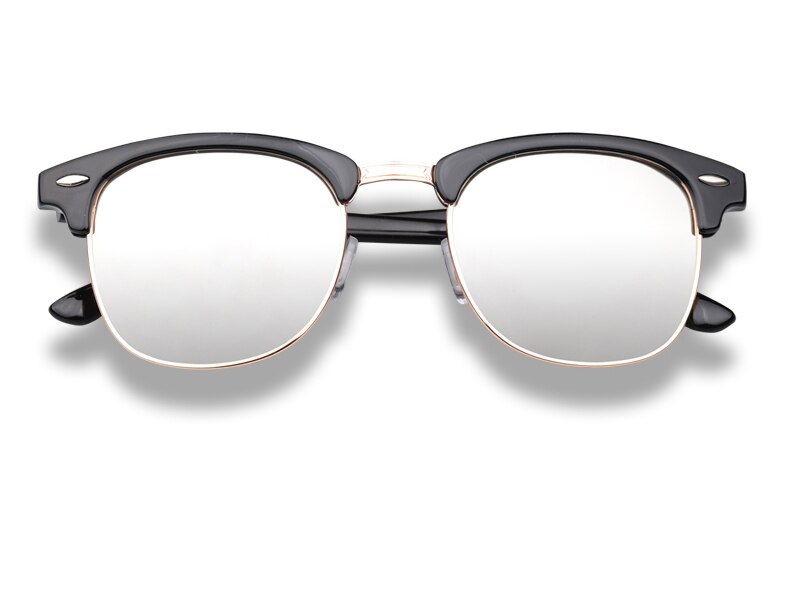 Tortoise inspiré classique demi-cadre cornu Semi-sans monture hommes femmes lunettes de soleil polarisées lunettes rétro 3016: Black Silver