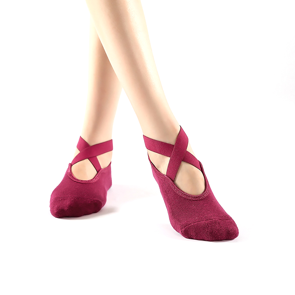 1 paar yoga-socken für damen, gekreuzt, dick bedruckt, atmungsaktiv, rutschfest, fingersocken, geeignet für indoor-fitness, pilates, sport und andere aktivitäten: Rot