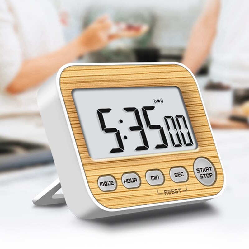 2 Pcs Digital Kitchen Timer Magnetic Countdown Stopwatch Timer, Wood Color & White