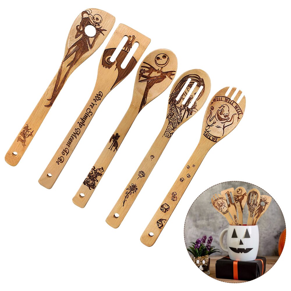5 Stuks Hoge Spatel Spatel Bamboe Halloween Kookgerei Set Kookgerei Koken Tool Bamboe Spatel Keuken Accessoires