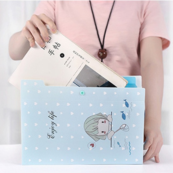 Cute Cartoon A4 File Folders 5 Pockets Office Expanding File Folders Document Organizer Button Closure Office School Supplies