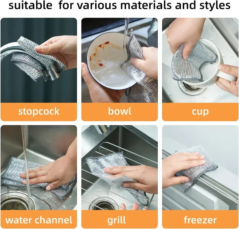 15/3 Stuks Magische Staaldraad Reinigingsdoek Dubbelzijdig Verdikte Metalen Zilveren Draden Vodden Keuken Schotel Wasdoek Schoon Gereedschap