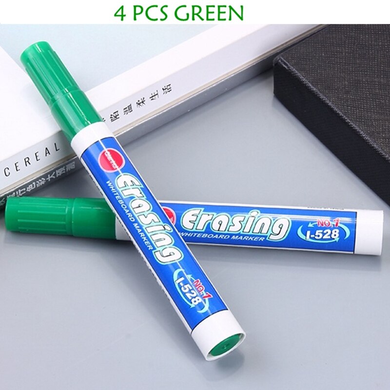 4Pcs Veel Vier Kleur Whiteboard Marker White Board Marker Milieuvriendelijk Marker Kantoor Schoolbenodigdheden Zwart Rood Blauw Groen: 4 pcs Green Pen