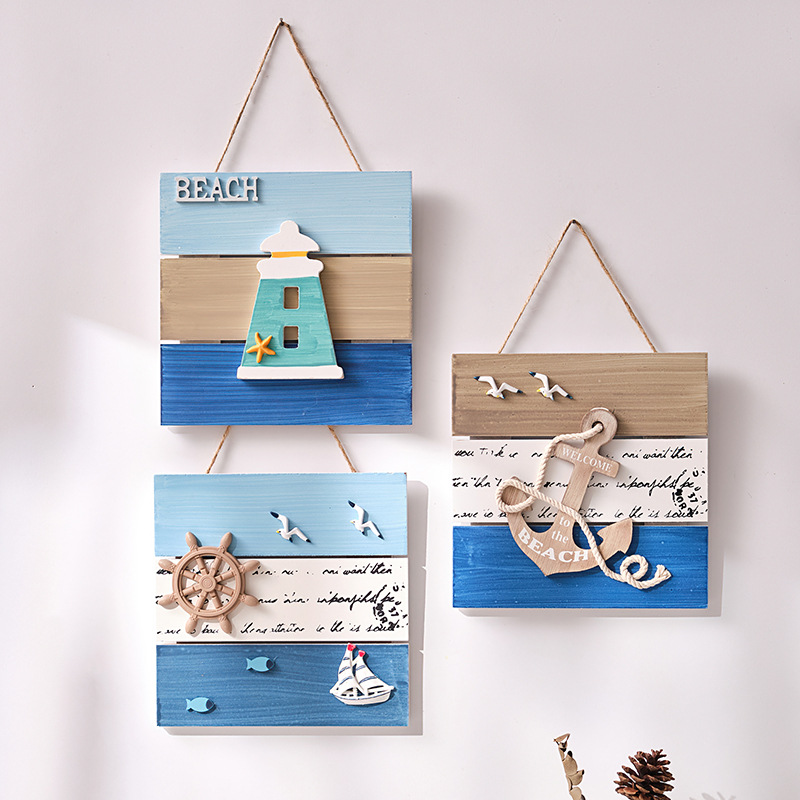 Artesanías de madera mediterráneo para decoración de pared, bienvenido a colgar en la pared, adornos colgantes, tema de playa, Océano, restaurante, Bar, decoración del hogar