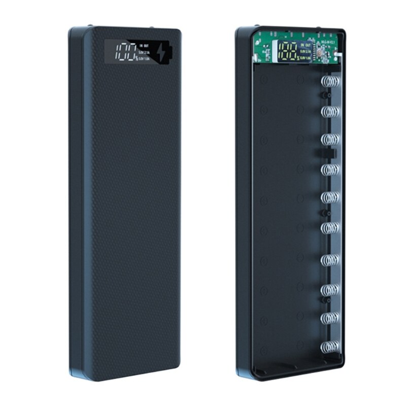 Afneembare QC3.0 Usb Lcd-scherm Diy 10X18650 Batterij Case Powerbank Shell Draagbare Externe Box Powerbank Protector: Black