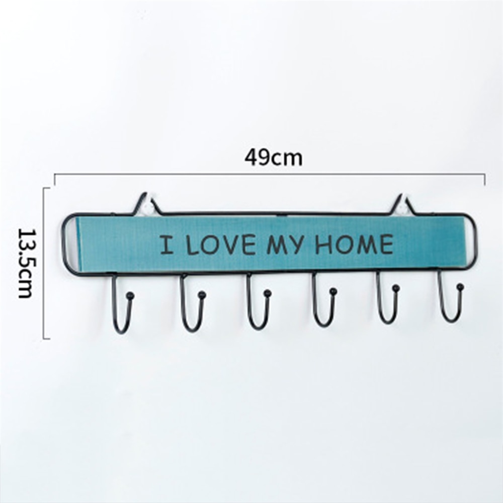 Mounted Clothes Wall Hanger 4 door Hooks Hat Key Holder Coat Rack Hanging Storage Shelf For Home door hanger towel hanger: Blue / L