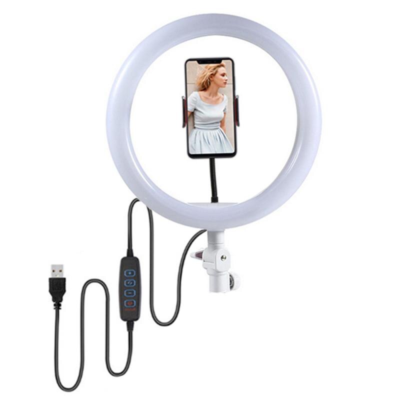 Photography LED Selfie Ring Light Dimmable Camera Phone Ring Lamp 10inch With Clip Fill Light For Makeup Video Live Studio: ring light white