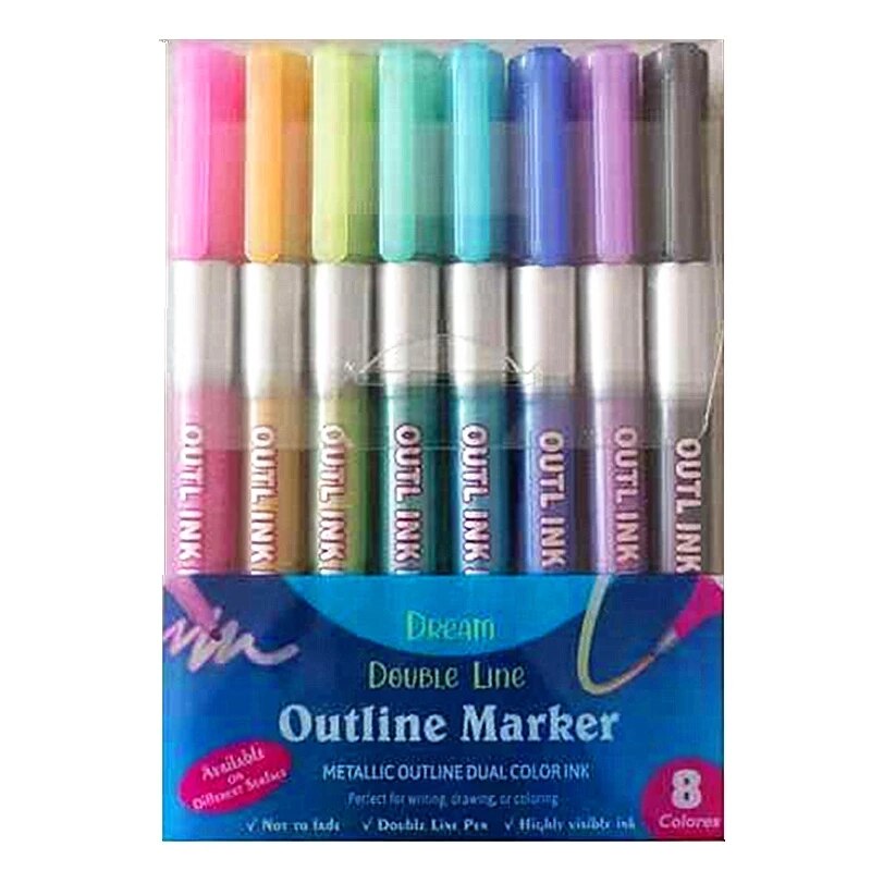 12 farger tusj vaskbar malepenn dobbel linje kontur penn metallisk farge magisk highlighter tusj til kunstrekvisita: Js-blå 8