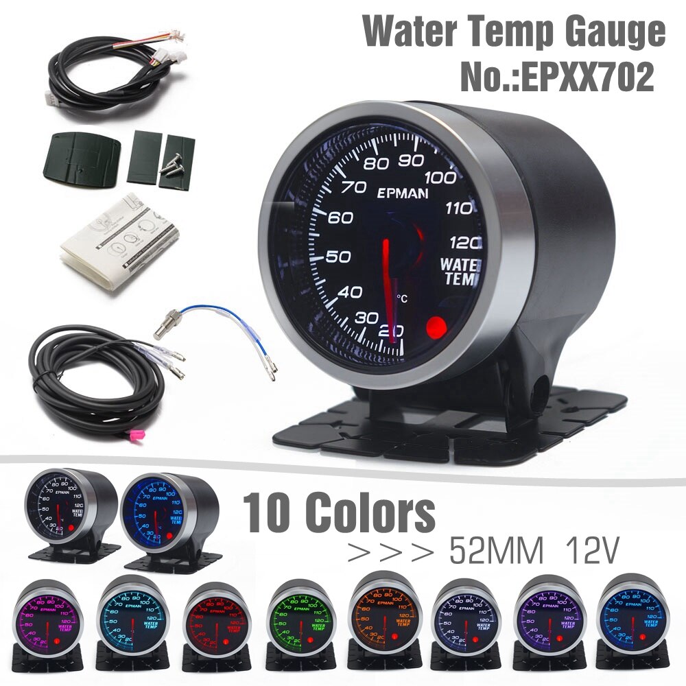 EPMAN 2" 52mm Black Car Auto Digital Multicolour LED Water Temp Temperature LED Gauge Kit+ Pod Holder+Sensor EPXX702: Default Title