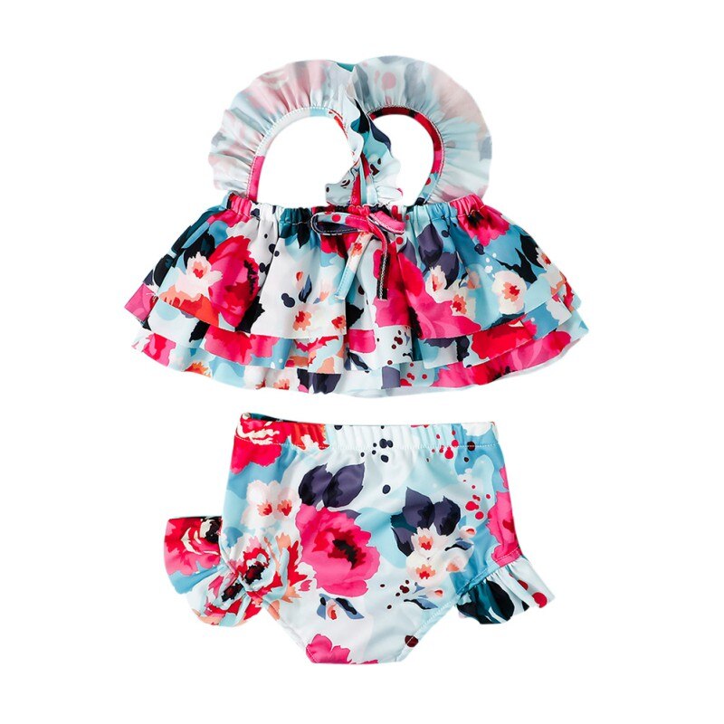 Toddler Girls Swimsuit Bikini Sets Summer Kids Flower Print Swimwear Two-piece Set Children's Bathing Suit Biquini Infantil/