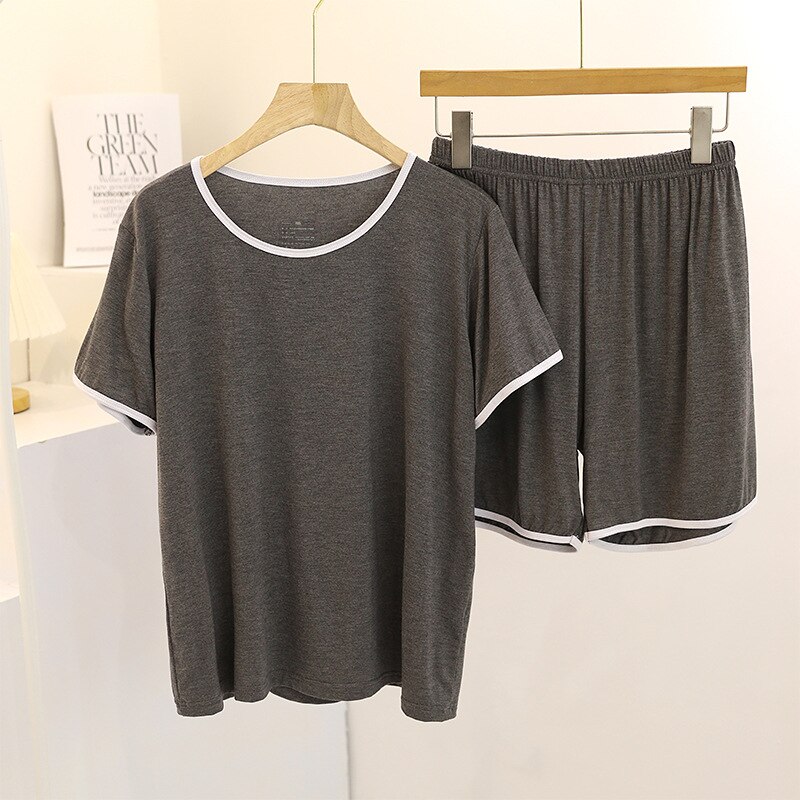 Pliktea – pyjama d'été pour femmes, tenue de maison avec short, vêtements de nuit, haut: Gris foncé