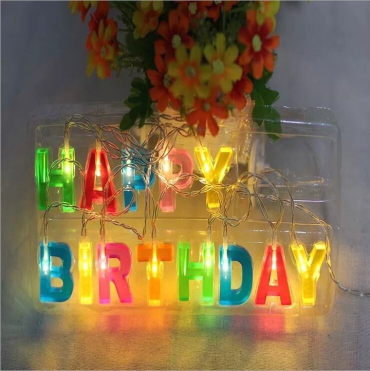LED joyeux anniversaire lettre en forme de chaîne à piles lumières fête d'anniversaire décoration fournitures