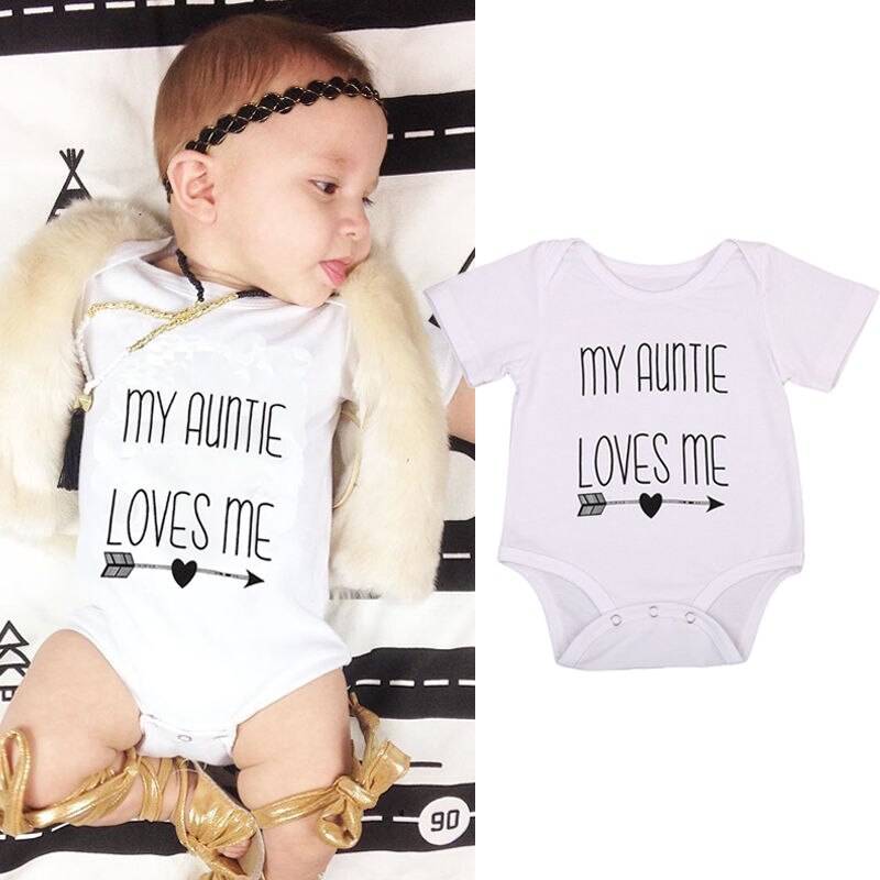 My Auntie Love Me Baby Boy Girls Bodysuit Jumpsuit Cotton Clothes Short Sleeve Outfits Casual Clothes