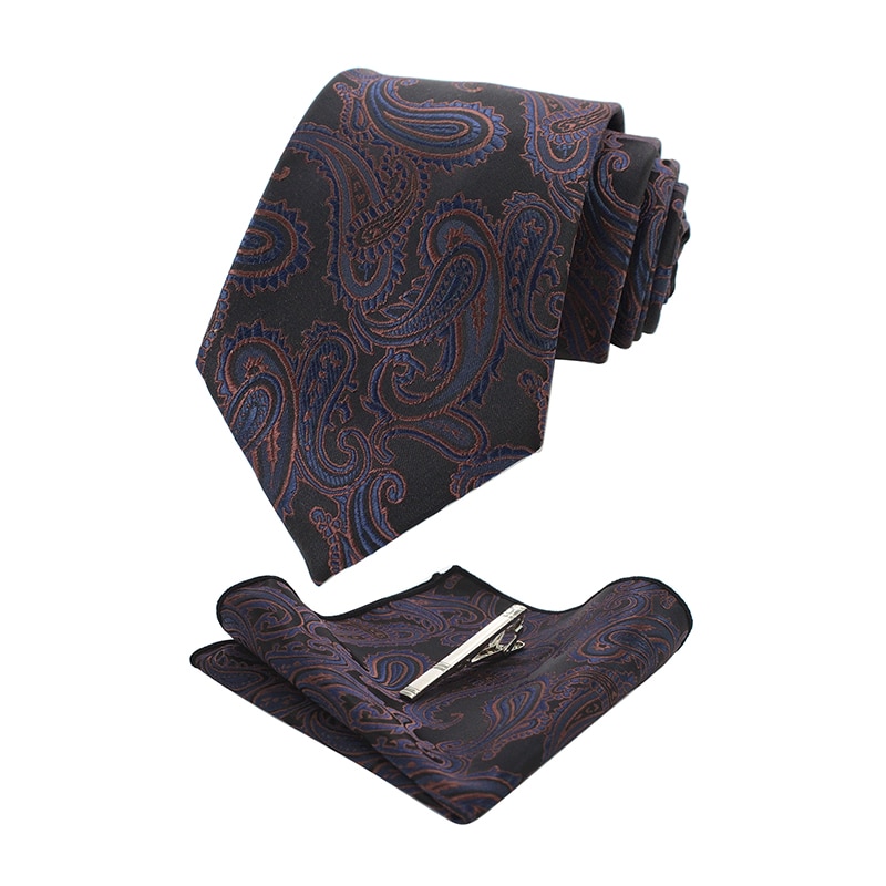 KAMBERFT męskie klasyczne Paisley krawat i kieszeń kwadratowy zestaw czerwony zielony jedwabny krawat żakardowy z krawat klip zestawy wesele krawat: L005