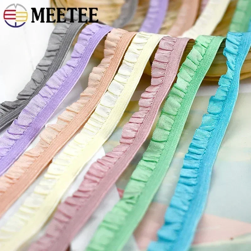 5/10/20M 10mm Meetee Ruffled Elastic Band for Sewing Pleated Stretch Lace Trim Rubber Ribbon Hairband Elasticity Tape Accessory