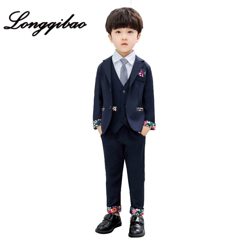 Longqibao børnetøj efterår dreng lille dragt koreansk børnedragt bryllup blomster pige kjole børnetøj