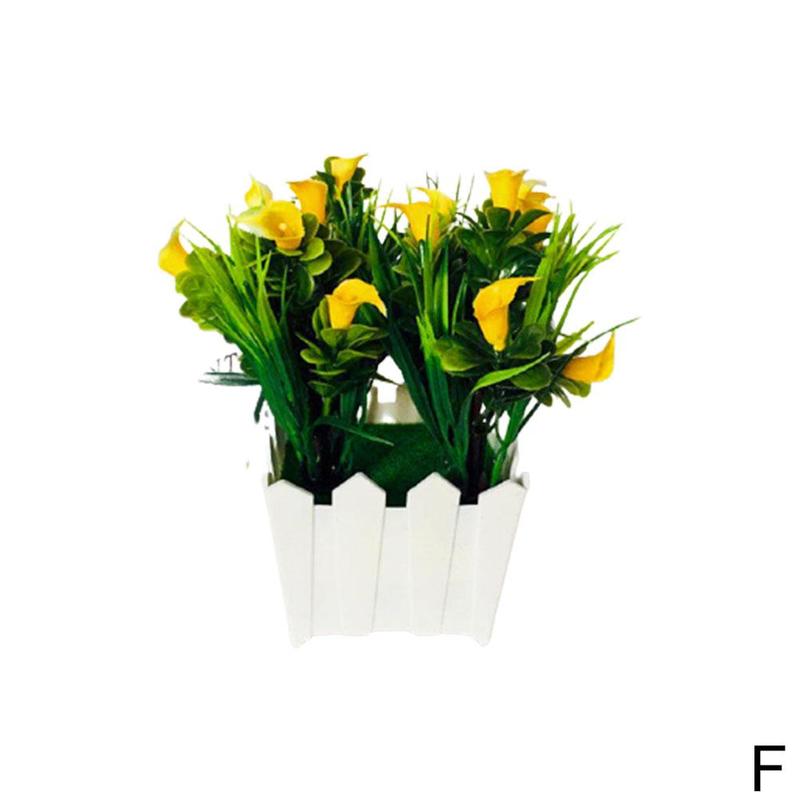 Fleur de lys Calla artificielle, Style, plante en Pot avec Pot bonsaï, ornements de jardin pour la maison: F