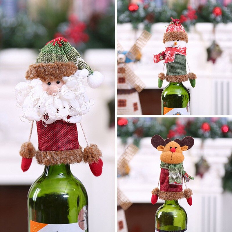 Kerst Wijnfles Cover Sneeuwpop Kerstman Fles Cover Diner Tafel Kerst Decoraties Voor Huis Xmas Ornamenten