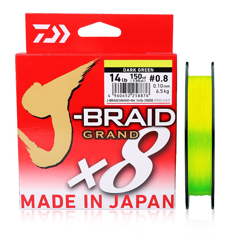 DAIWA-Sedal de pesca trenzado con 8 hebras, hilo original de J-Braid Grand, línea PE monofilamento, 135 m, 150 m, 10-60 lb, , hecho en japón