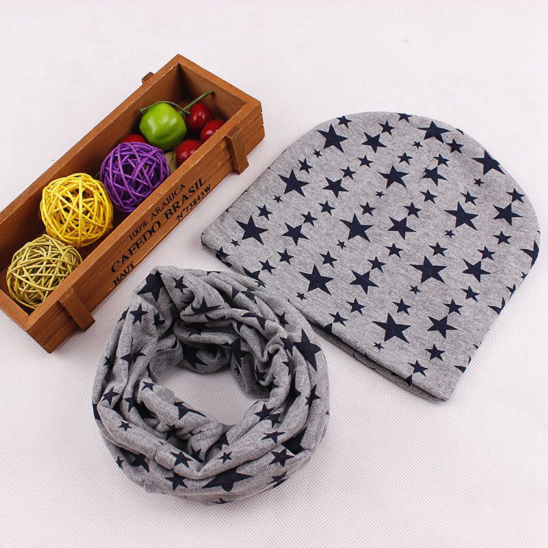 Kindermuts baby gehaakte muts baby winter muts sterrenprint halssjaal kraag warmer muts set baby capuchon katoenen warme muts sjaal