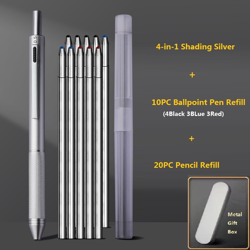 4 In 1 Multifunction Luxury Pen, 0.7mm 3 Color Ballpoint 0.5mm Mechanical Pencil, Gravity Sensor Metal Retractable Pens Długopis: Dark Khaki